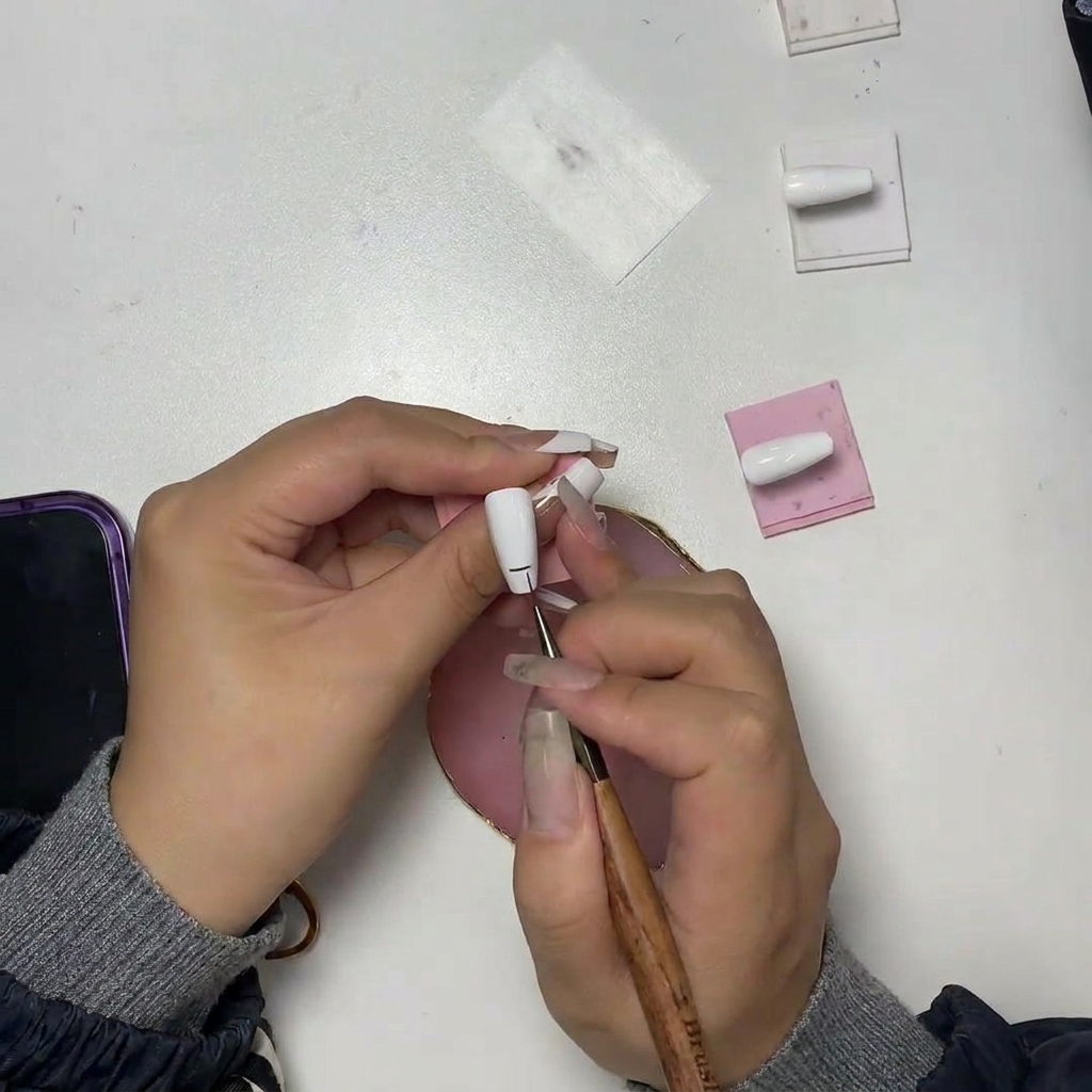 Nahaufnahme des Nagels mit einer T-Form, die aus der horizontalen Linie und einer senkrechten Mittellinie besteht.