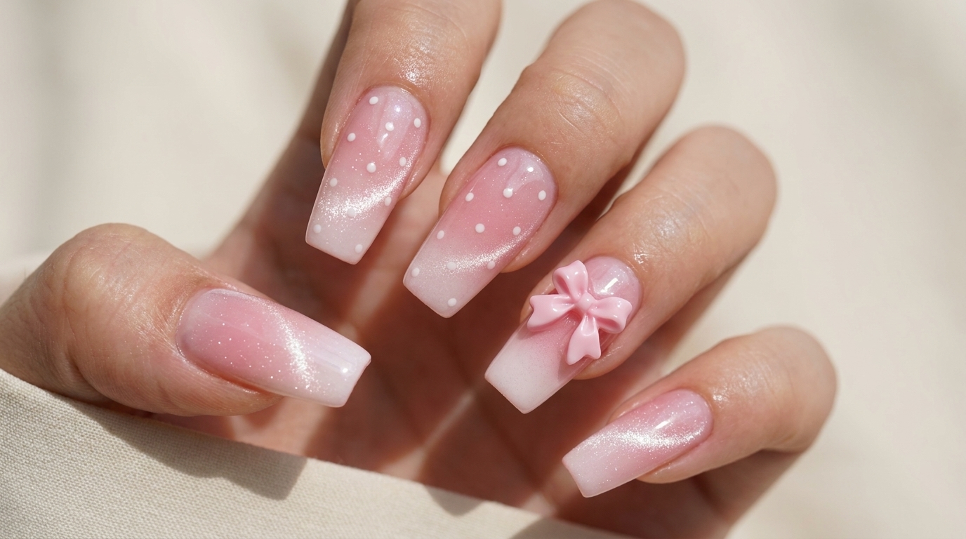 Kawaii Pink Gradient Nägel mit Polka Dots – Schritt-für-Schritt-Anleitung