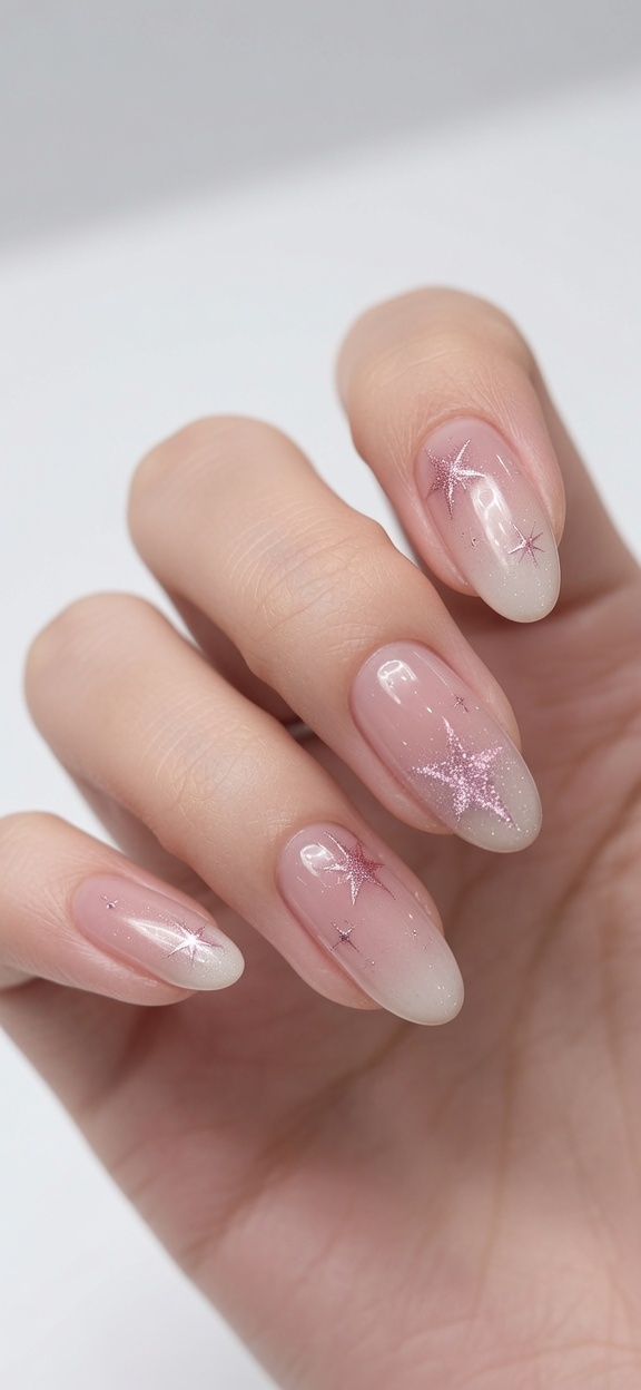 Milchige Ombré-Nägel mit Cat-Eye-Sternen — Professionelle Anleitung