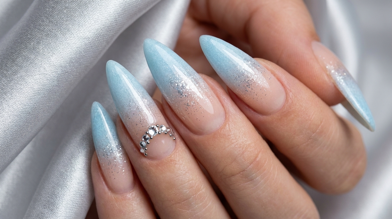 Frostige blaue Ombré-Stilettos – Elegantes Tutorial für Glitzer & Strass