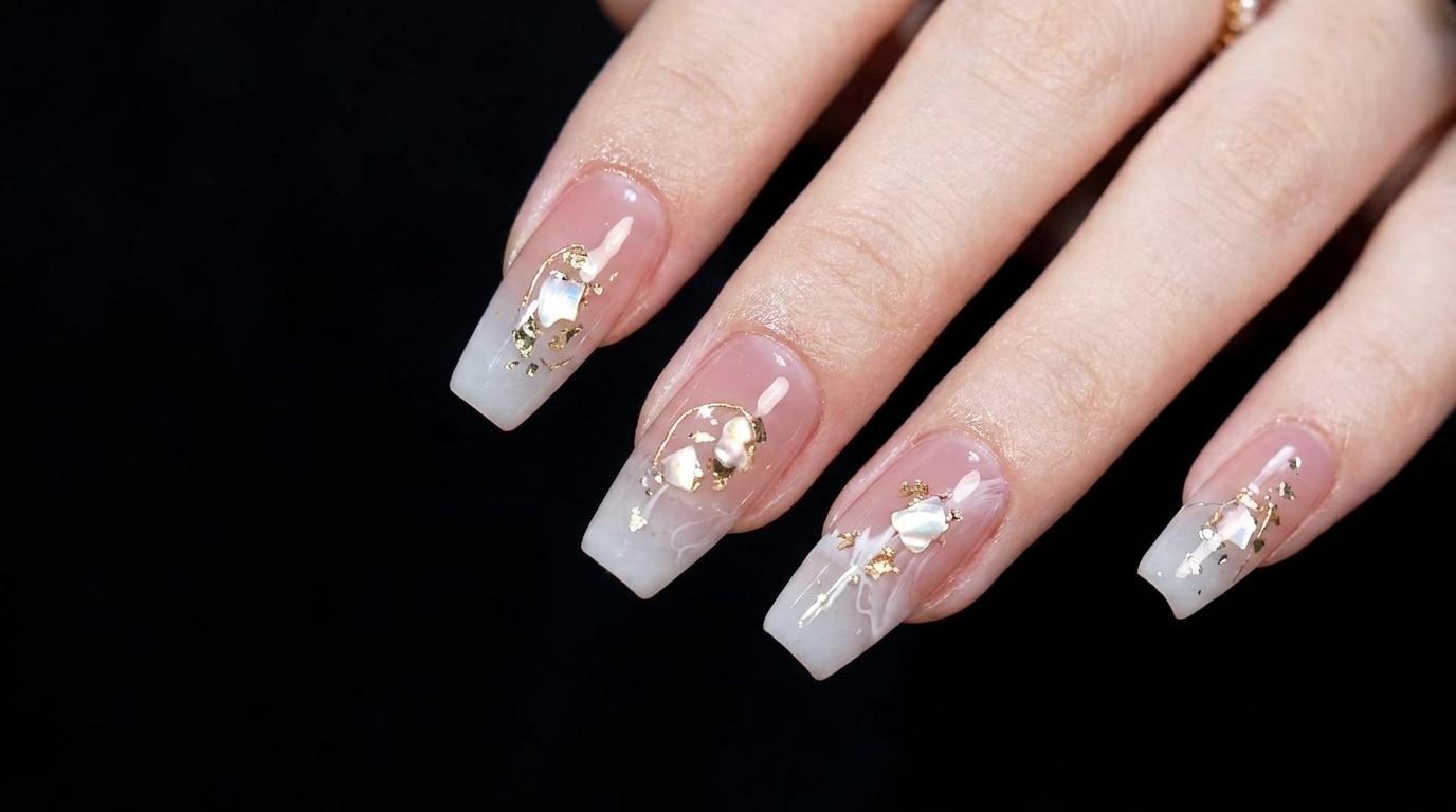 Blattgold & Muschel Jelly Nails — Elegantes Layering-Tutorial