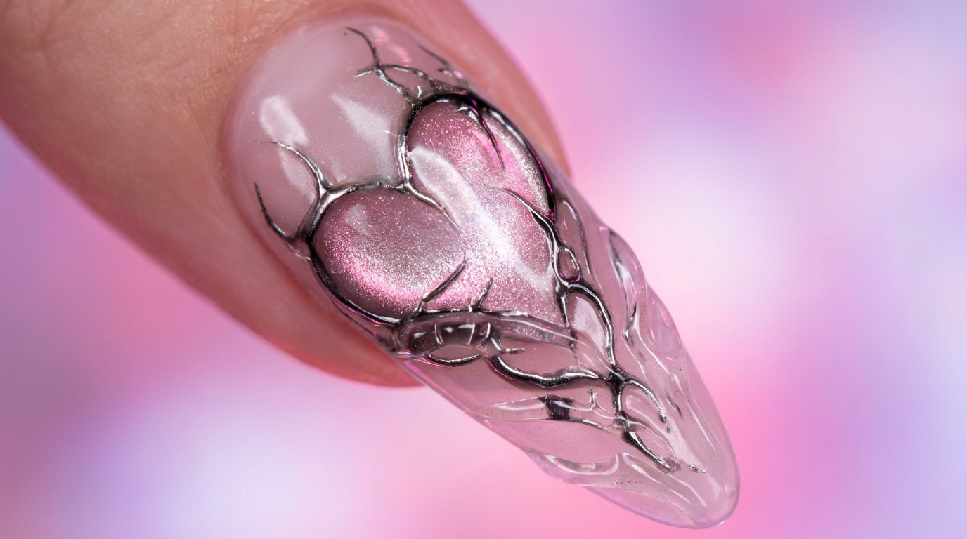Cyber Y2K Cat-Eye-Nägel mit silbernen Flammen — Futuristisches Tutorial