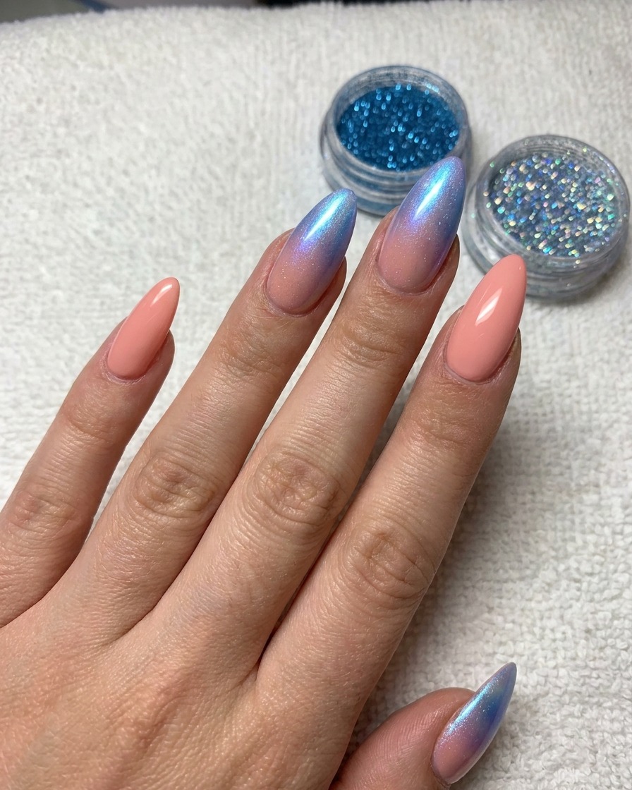 Verblenden des holografischen Effekts auf dem Zeigefinger für einen nahtlosen Übergang.