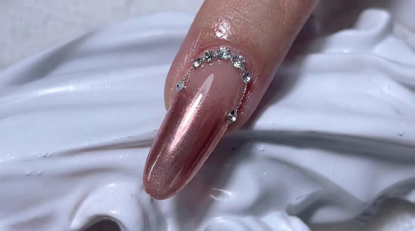 Roségold Chrome-Gradient-Nägel — Elegantes Strass-Tutorial