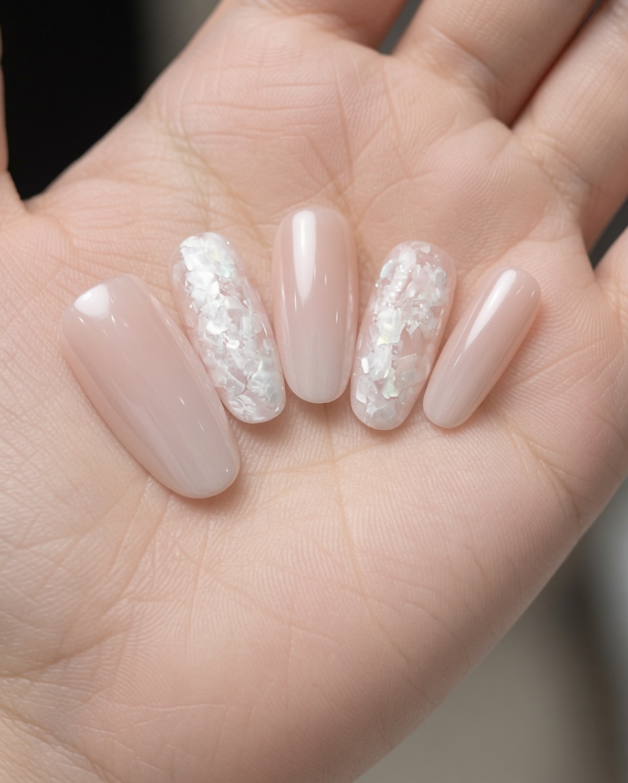 Nahaufnahme eines Pinsels, der einen zarten, klar-rosafarbenen Base Coat auf einen Naturnagel aufträgt.