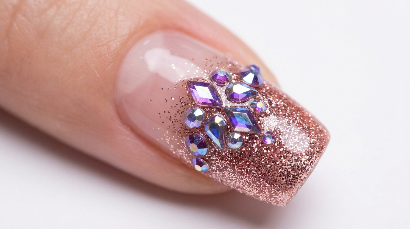Rhinestone-Glitzerverlauf: Glamouröses Nageldesign zum Selbermachen