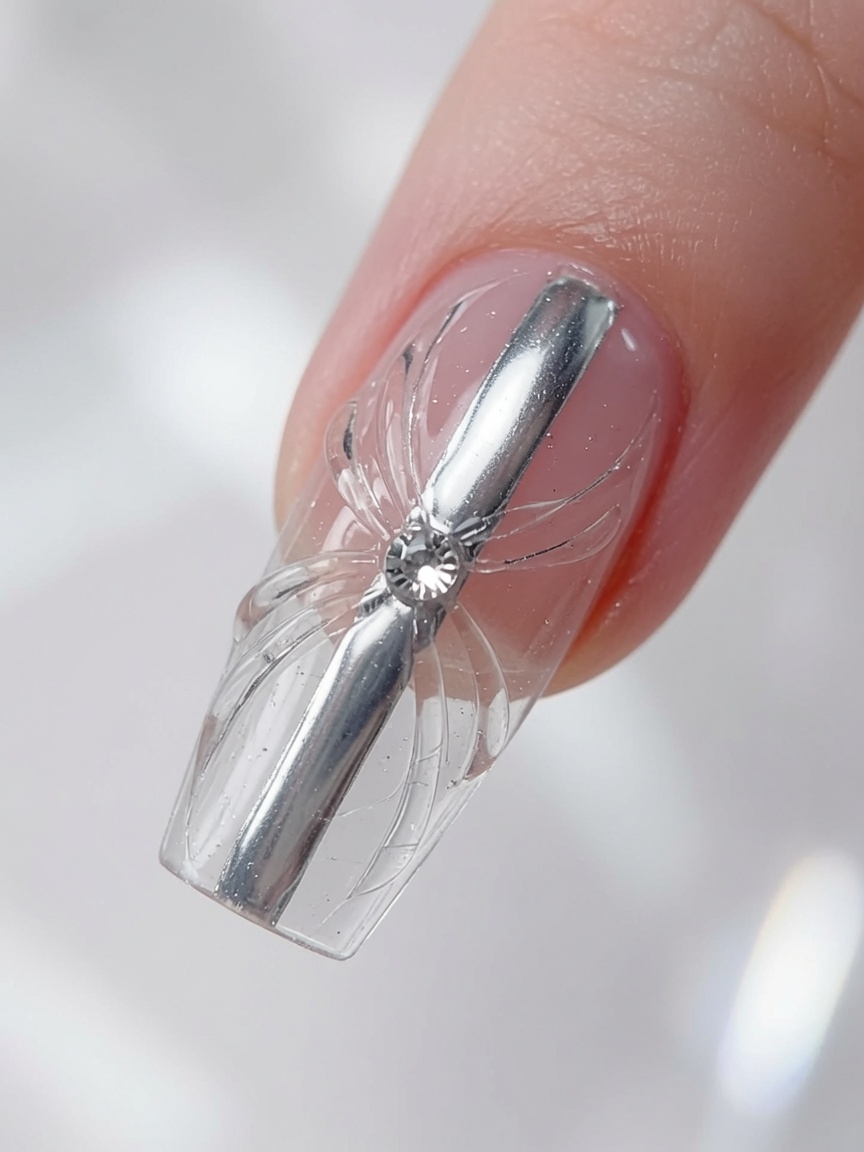 3D-Chrome-Streifen und Wirbel: Tutorial für modernes Nageldesign