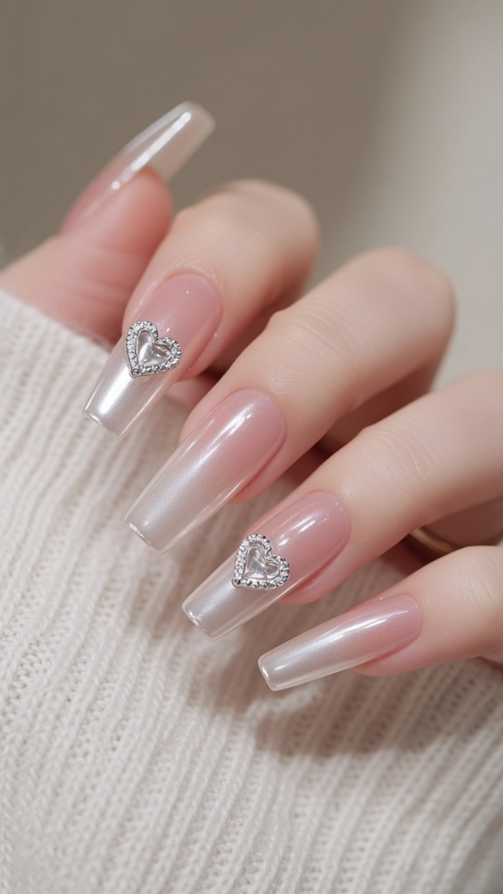 Chrome Pearl Gradient Nägel mit Herz-Charm – Schritt-für-Schritt Anleitung