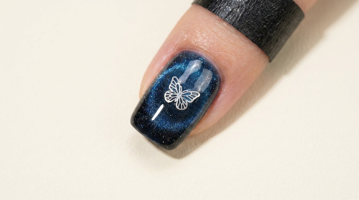 Blau-Schwarze Galaxy Cat-Eye Nägel – Schritt-für-Schritt Anleitung