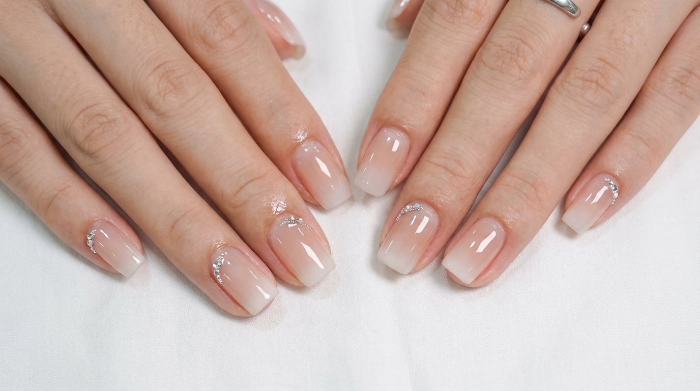 Milchige Ombré-Nägel mit Nagelhaut-Schmuck – Schritt-für-Schritt-Anleitung