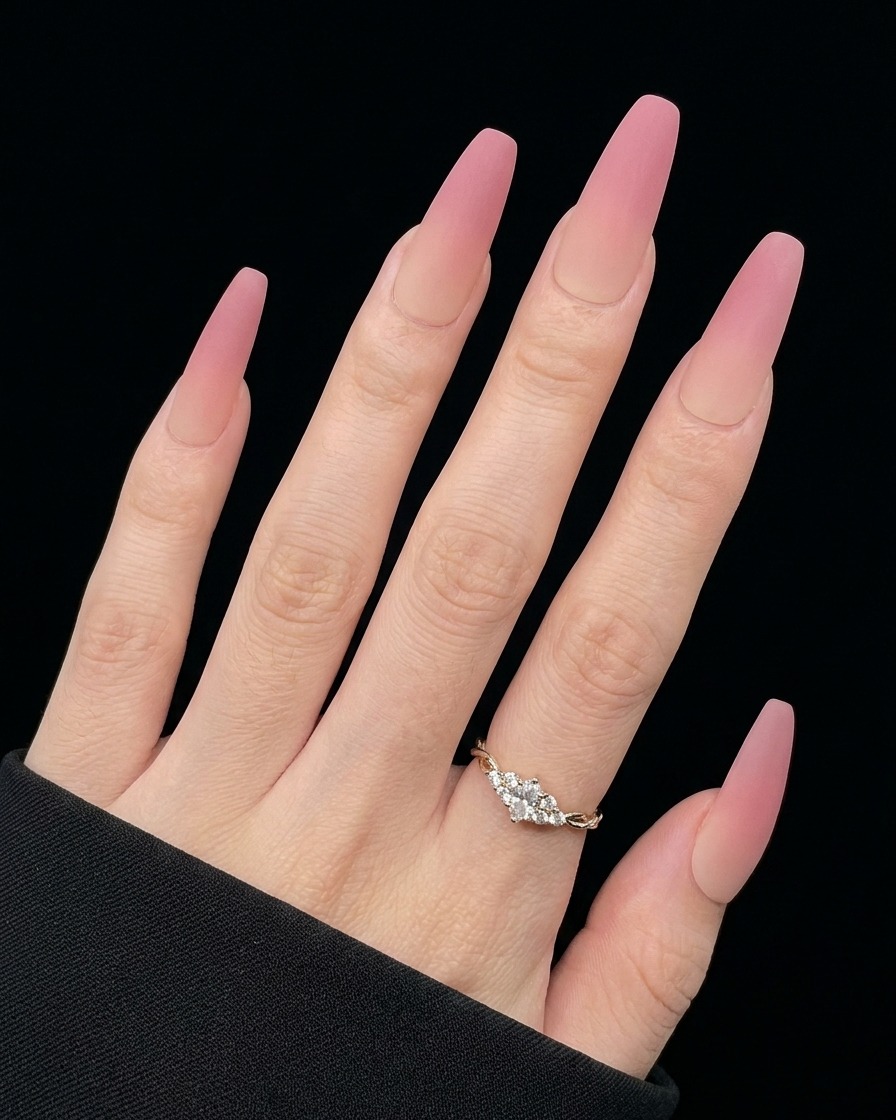 Eine Hand, die in einer LED-Nagellampe liegt, um die zweite Schicht Base Coat auszuhärten.