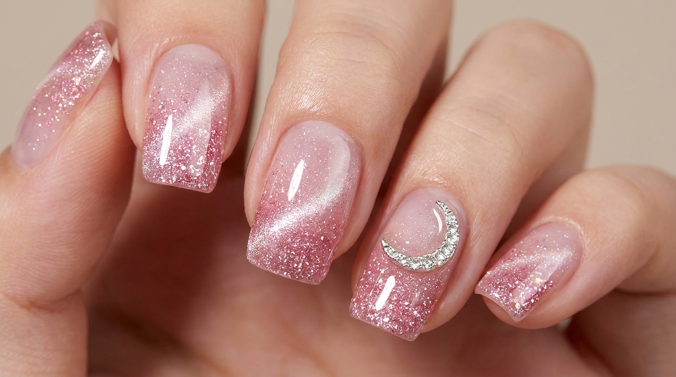Pink Crushed Diamond Cat-Eye Nägel – Schritt-für-Schritt-Anleitung
