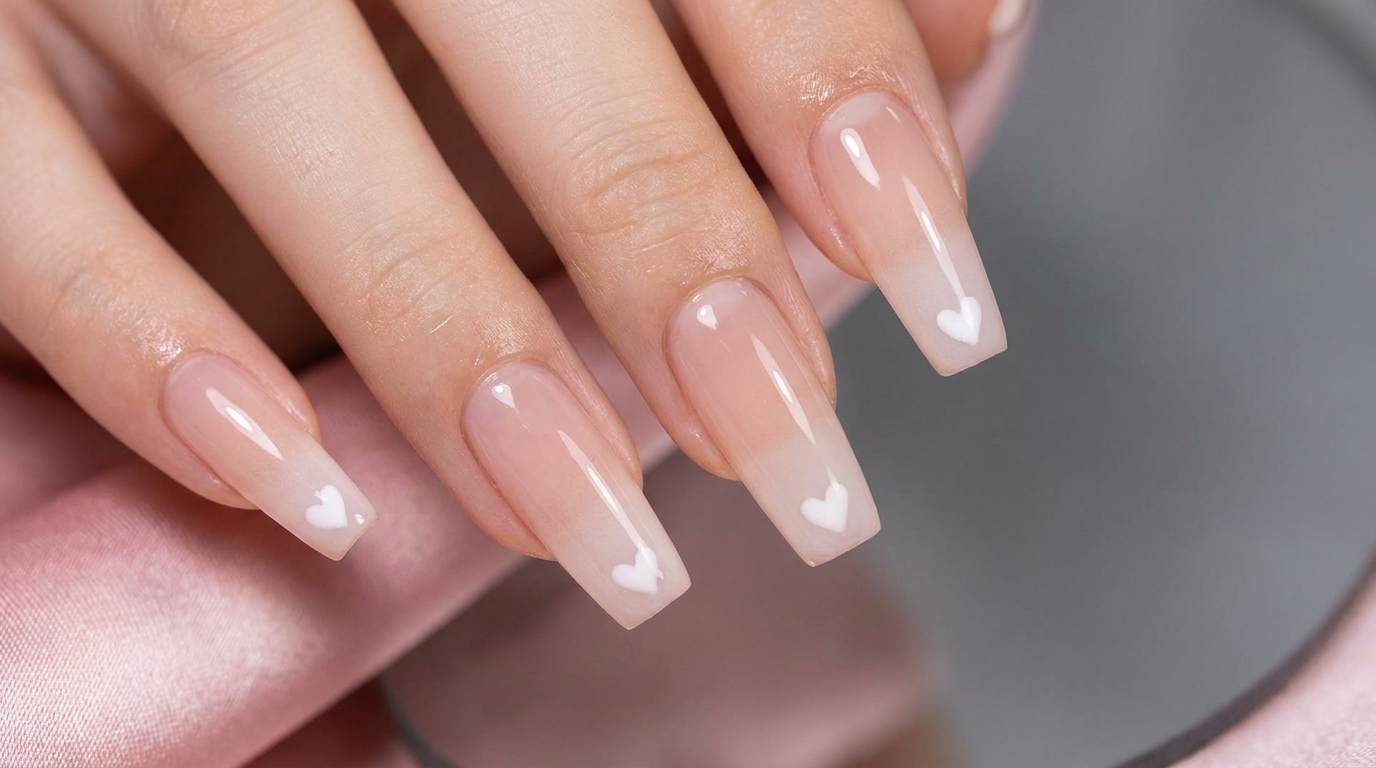Sheer Nude Ombré-Nägel mit Herz-Design — Gel-Anleitung