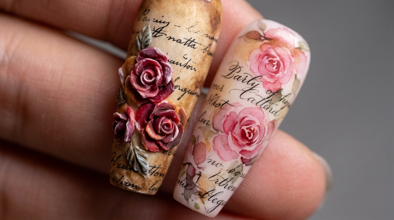 Romantisches Liebesbrief Nageldesign — 3D-Relief & Aquarell Rosen Tutorial