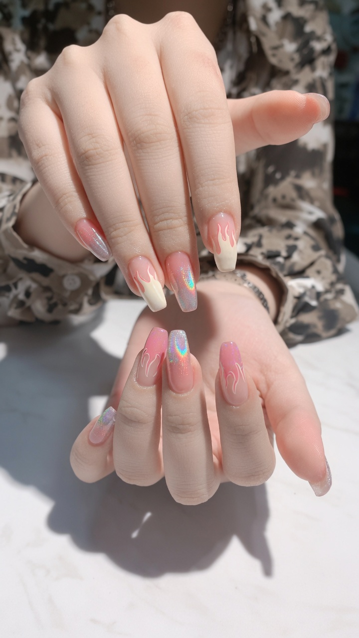Tutorial für Gel-Nägel mit irisierendem Flammen-Design