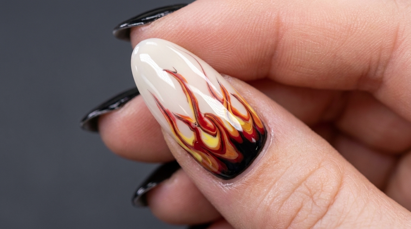 Glänzende S-Form Flammen Nail Art — Schritt-für-Schritt Anleitung