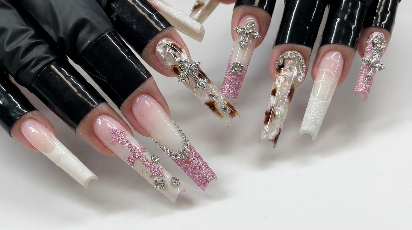Pinker Glitzer und Acetat-Leopardenprint-Gelnägel — Luxuriöses Tutorial