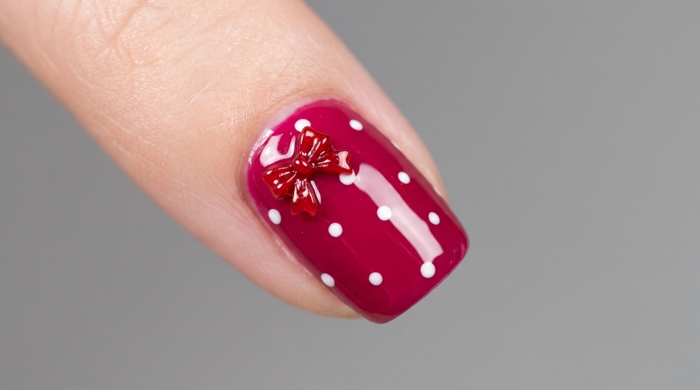 Reizendes Gel-Maniküre-Design: Rote Punkte mit Schleife – Schritt-für-Schritt-Anleitung