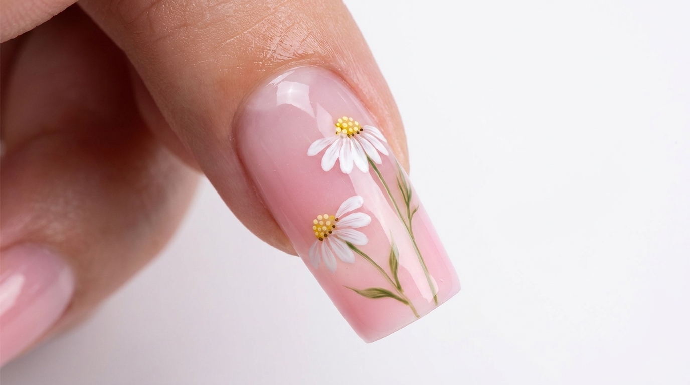 Handgemalte Gänseblümchen-Gelnägel — Schritt-für-Schritt-Anleitung