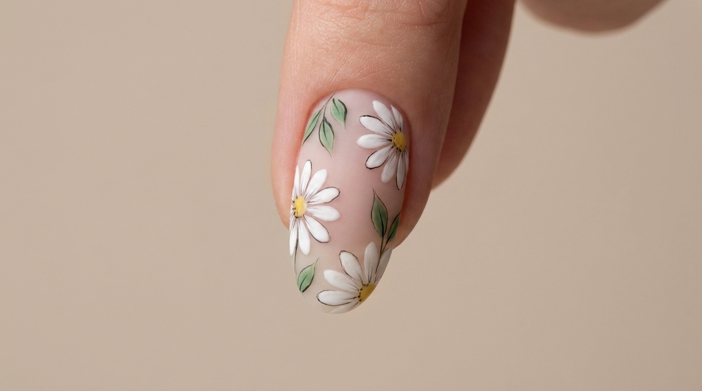 Blumen-Gänseblümchen-Gel-Nageldesign — Schritt-für-Schritt-Anleitung