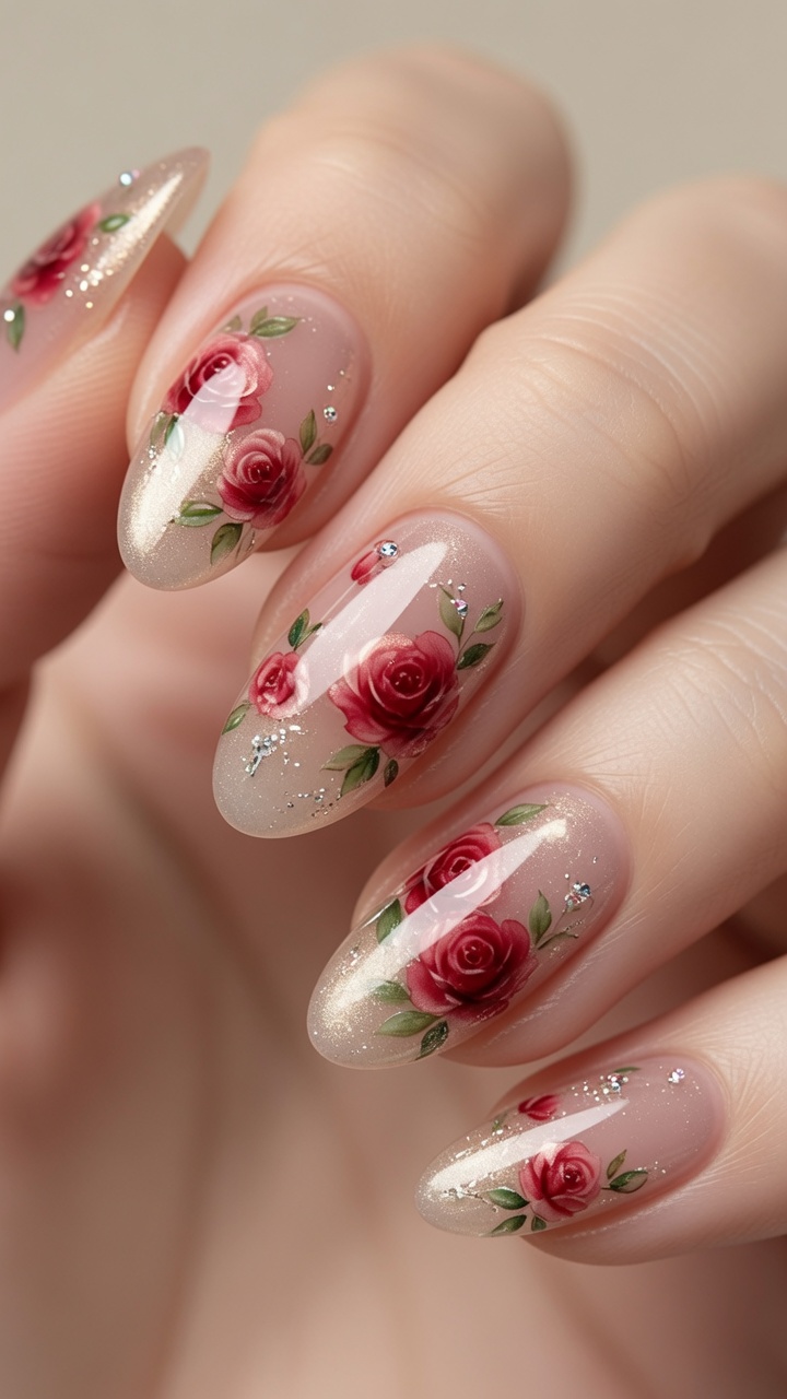 Florales Champagner-Cat-Eye Nageldesign Tutorial