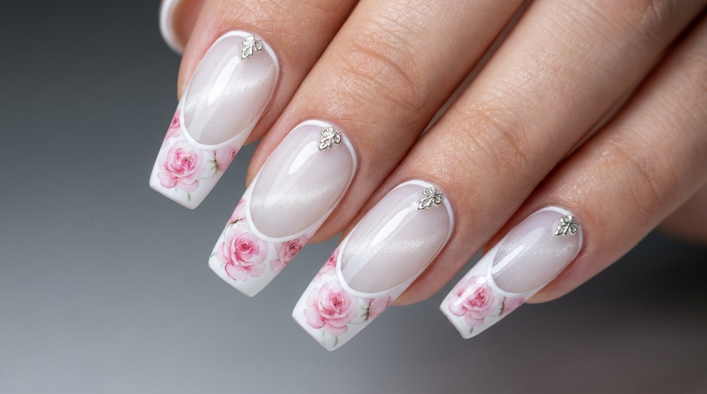Aquarell-Rosen French Manicure — Elegantes florales Nageldesign-Tutorial