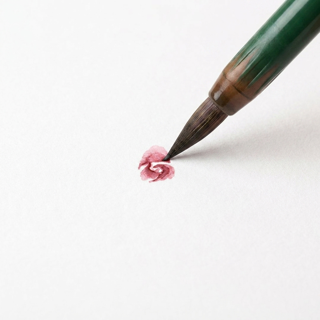 Eine kleine Aquarellblume mit einer neuen, hinzugefügten rosa Blütenblattschicht im oberen rechten Bereich.