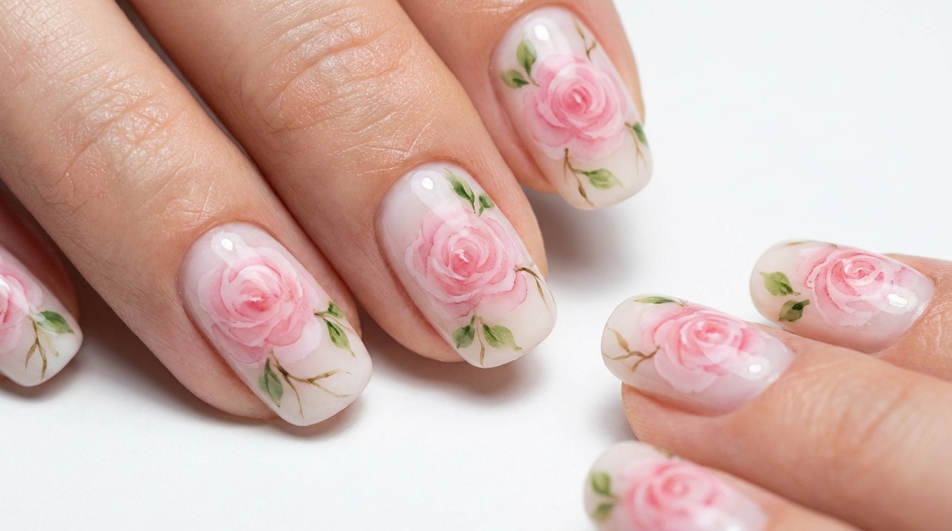 Elegantes Aquarell-Rosen-Nageldesign – Schritt-für-Schritt-Anleitung