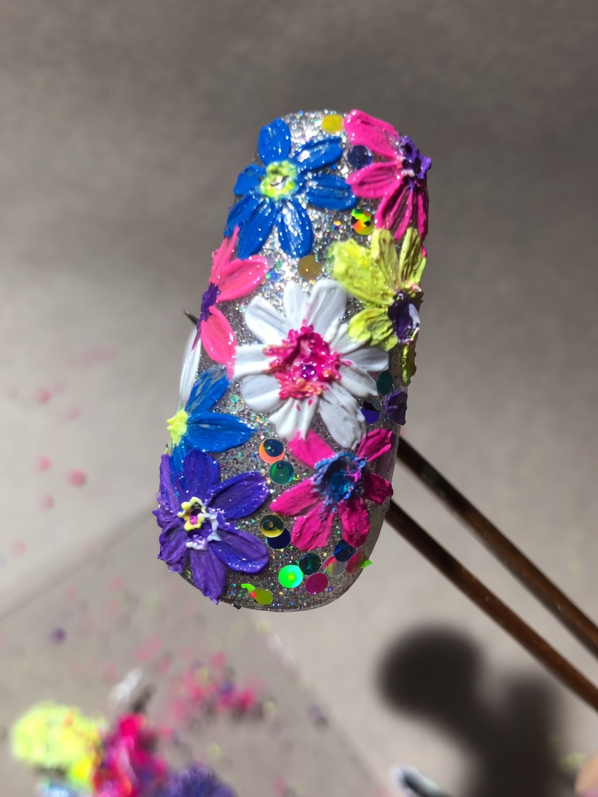 3D Impasto Blumen-Nageldesign mit Pailletten-Basis – Schritt-für-Schritt-Anleitung