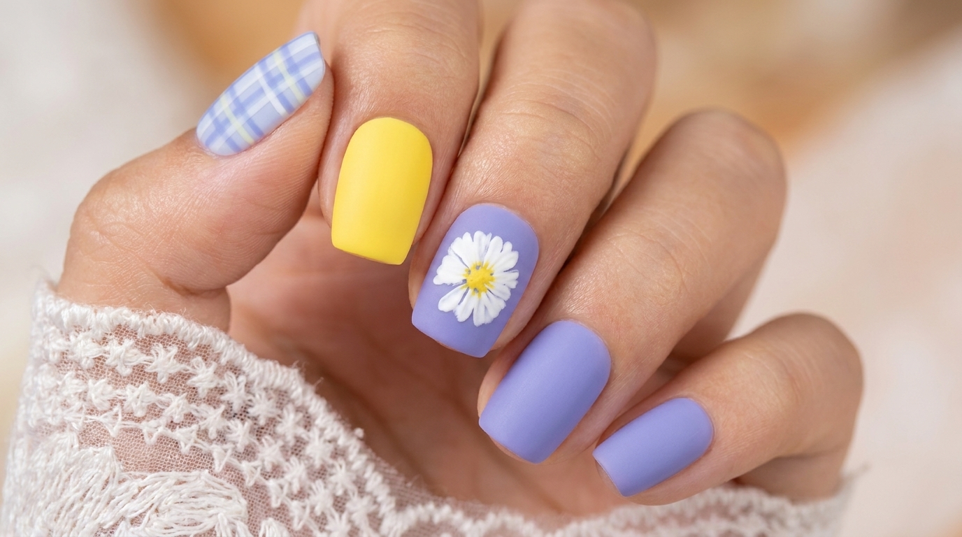 Gänseblümchen und Karo-Gel-Nägel — Sommergarten-Tutorial