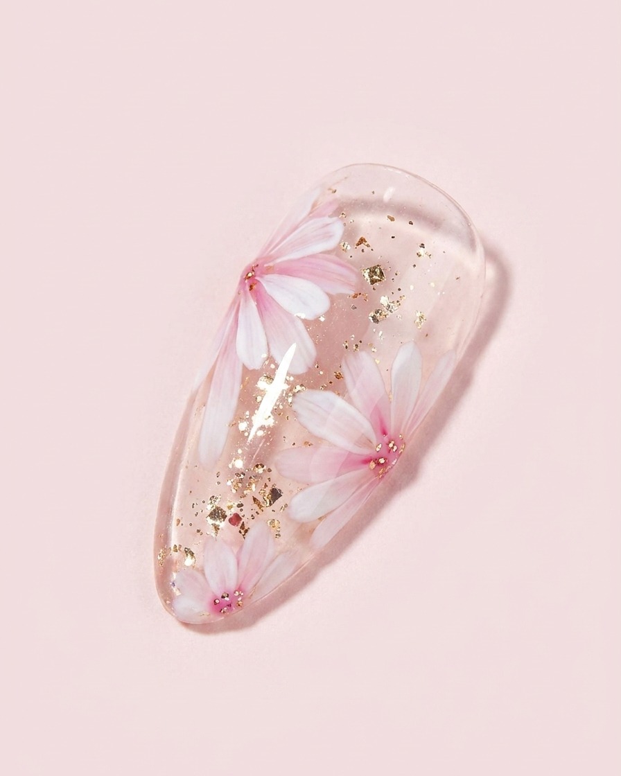 Ein feiner Pinsel setzt einen tieferen Rosa-Ton in die Mitte und zieht feine Linien nach außen.