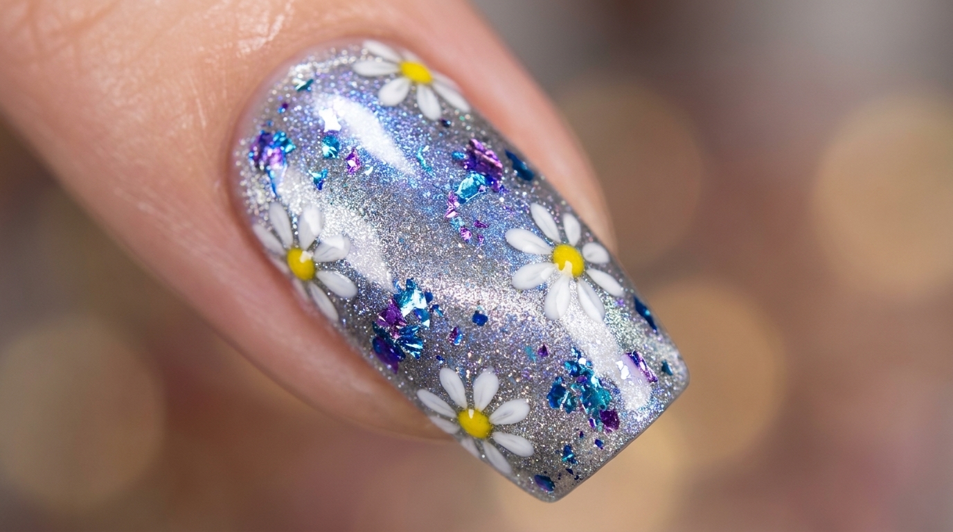 Cloud Brocade Daisy Nail Art — Florales Gel-Tutorial