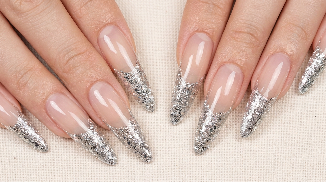 Silberne Glitzer French-Spitzen als Nagelverlängerung — Schritt-für-Schritt-Anleitung