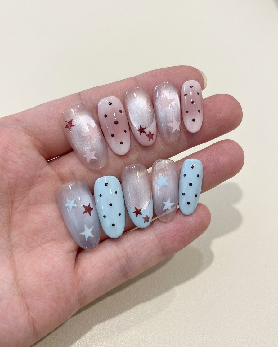 Nahaufnahme eines Nagels, der mit einem durchscheinenden, milchigen Gel-Lack lackiert wird.