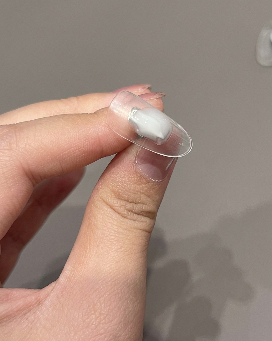 Ein Pinsel trägt einen klaren, glänzenden Top Coat auf einen vollständig verzierten Nagel auf.