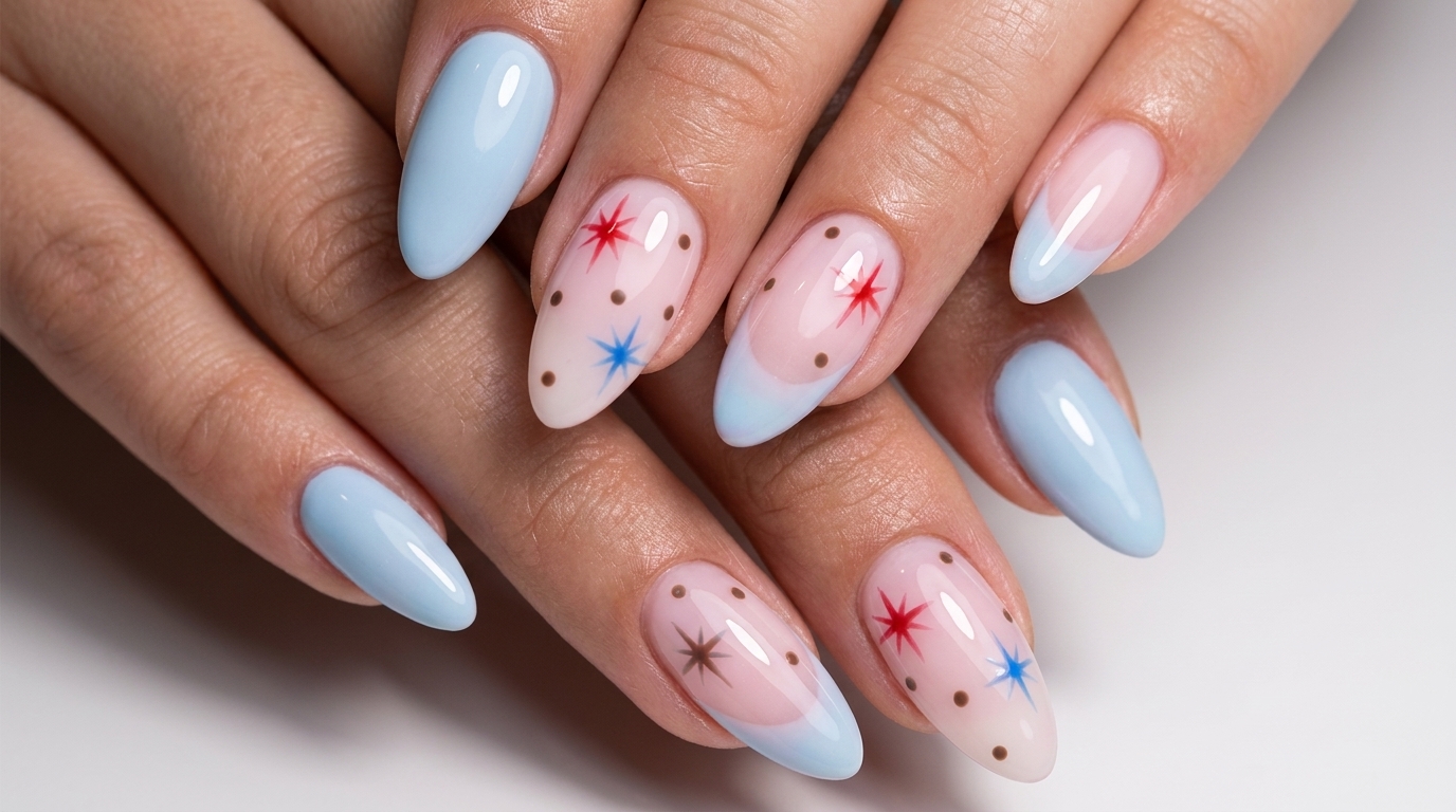Blau und Rosa Sternen Nail Art — Himmlisches Gel-Maniküre Tutorial