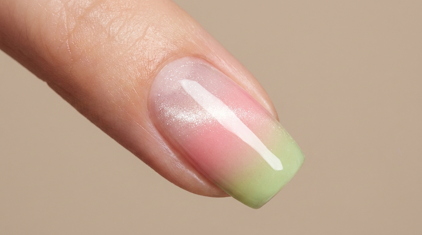 Guaven-Farbverlauf-Nägel für den Frühling mit Cat-Eye-Effekt — Schritt-für-Schritt-Anleitung