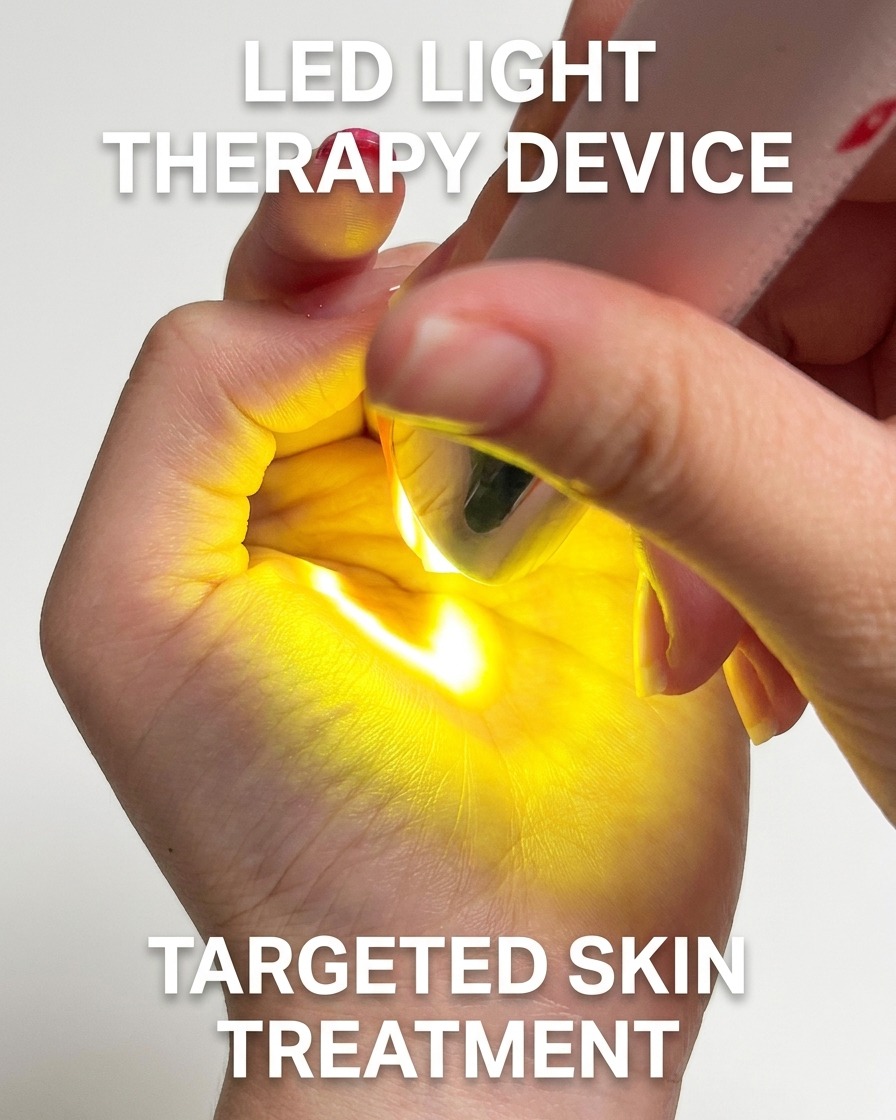 Eine Hand wird unter der LED-Lampe platziert, um die letzte Nude-Blending-Schicht auszuhärten.