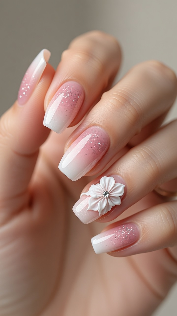 Tutorial: Rosa-Weiße Gradient-Nägel mit 3D-Blüten-Design