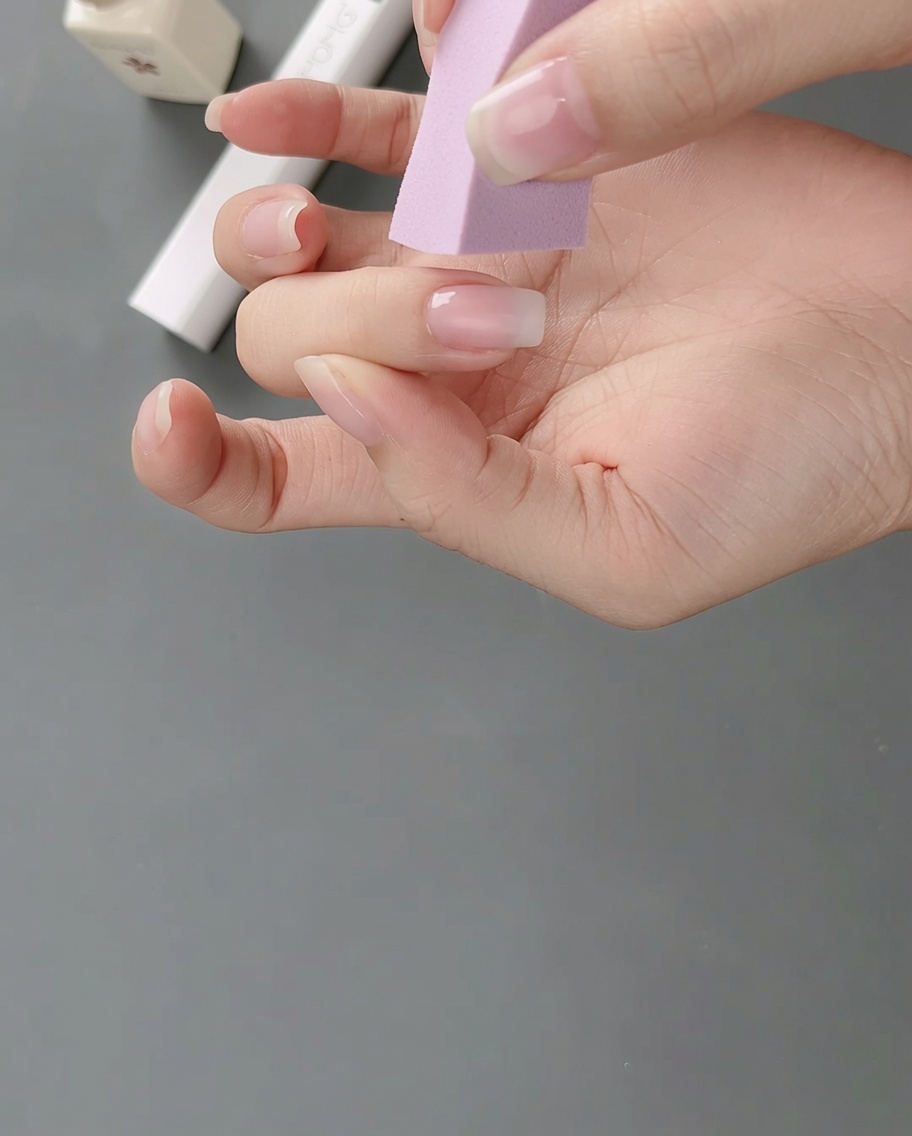 Nahaufnahme einer Hand unter einer UV/LED-Nagellampe während des Aushärtungsvorgangs.