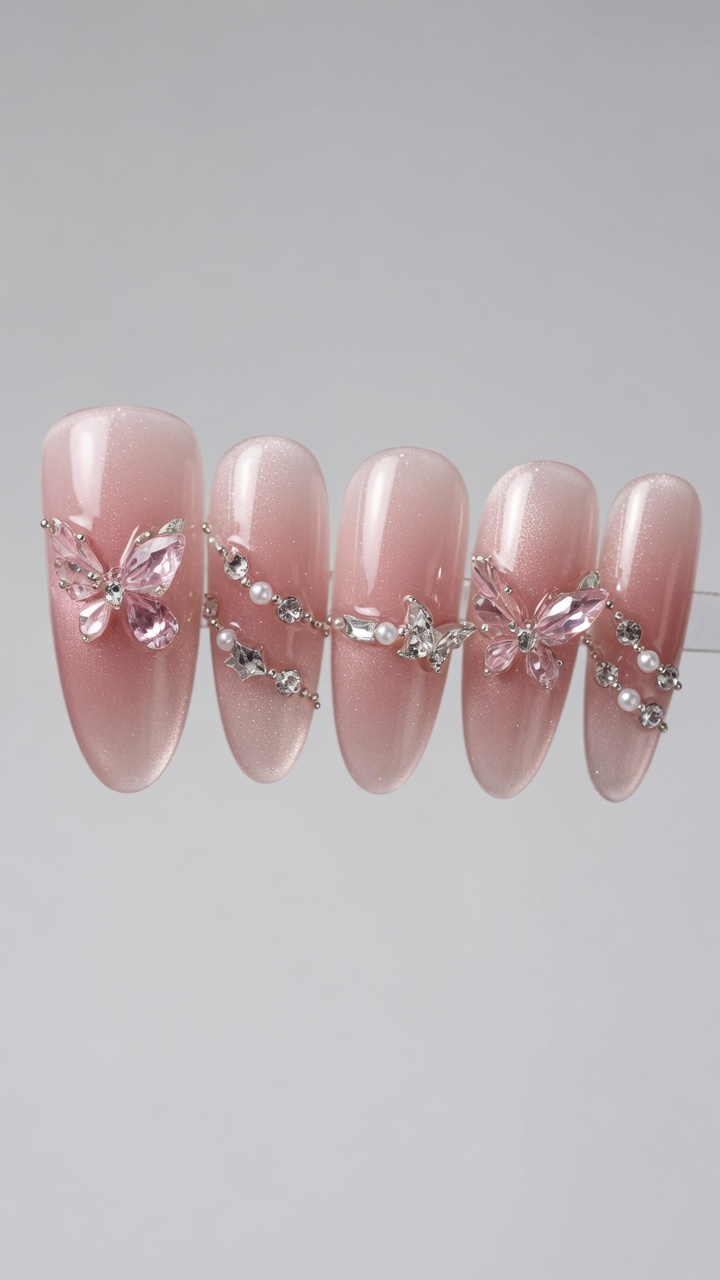 Nude Pink Schmetterling Cat-Eye Nail Art — Elegantes 3D Nageldesign Tutorial