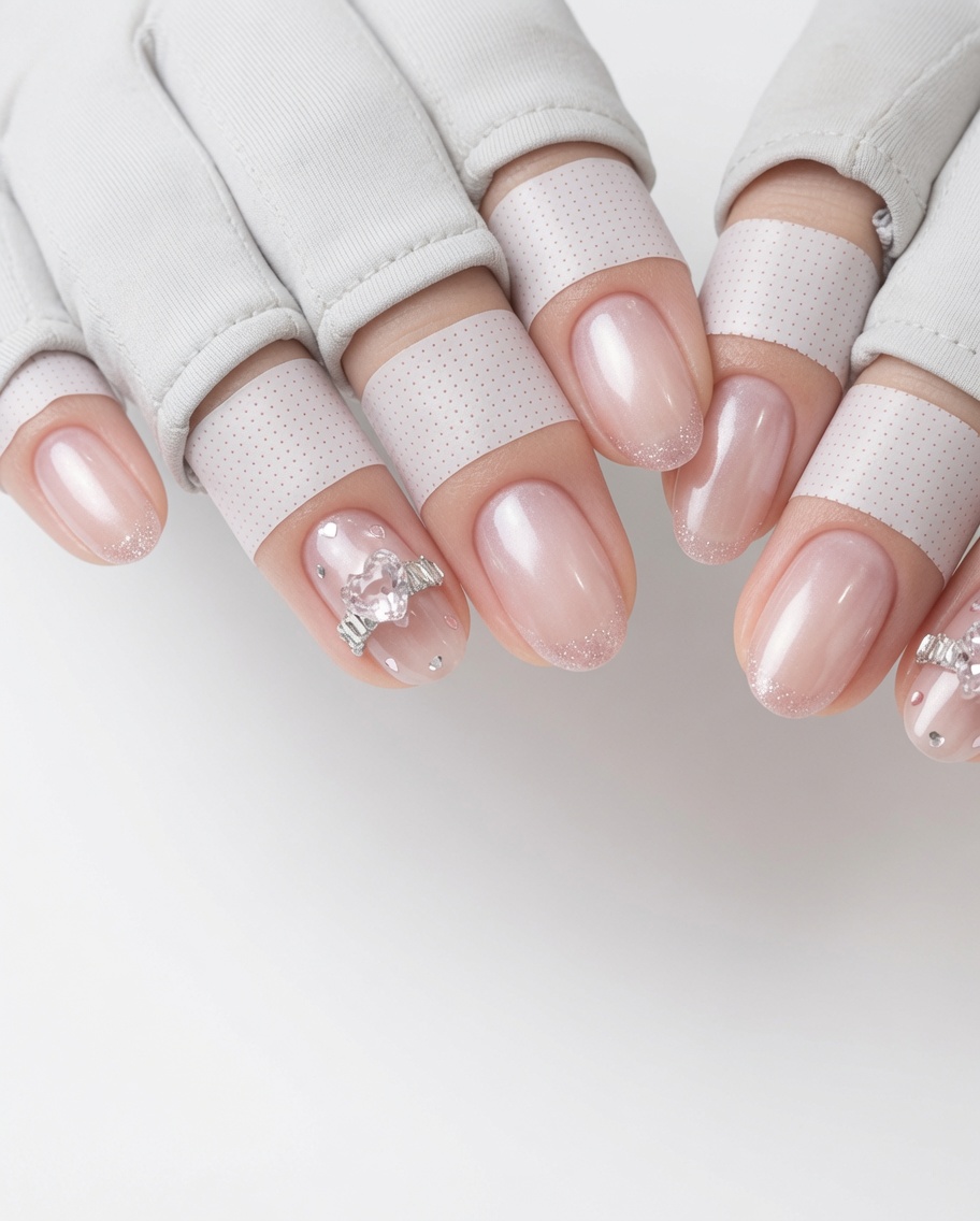 Nahaufnahme eines natürlichen Nagels, der mit einem klaren, glänzenden Gel-Basecoat bestrichen wird.