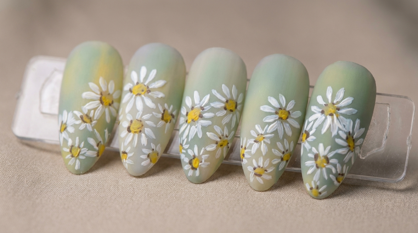Gänseblümchen-Nailart im Ölfarben-Stil — Künstlerische Blumen-Anleitung