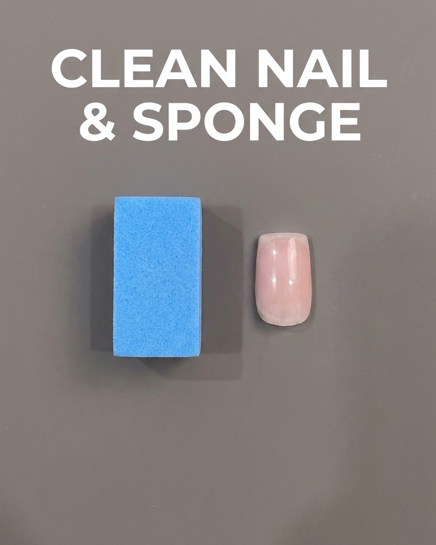 Ein French-Tip-Aufkleber wird vorsichtig auf einen sauberen Nagel geklebt.