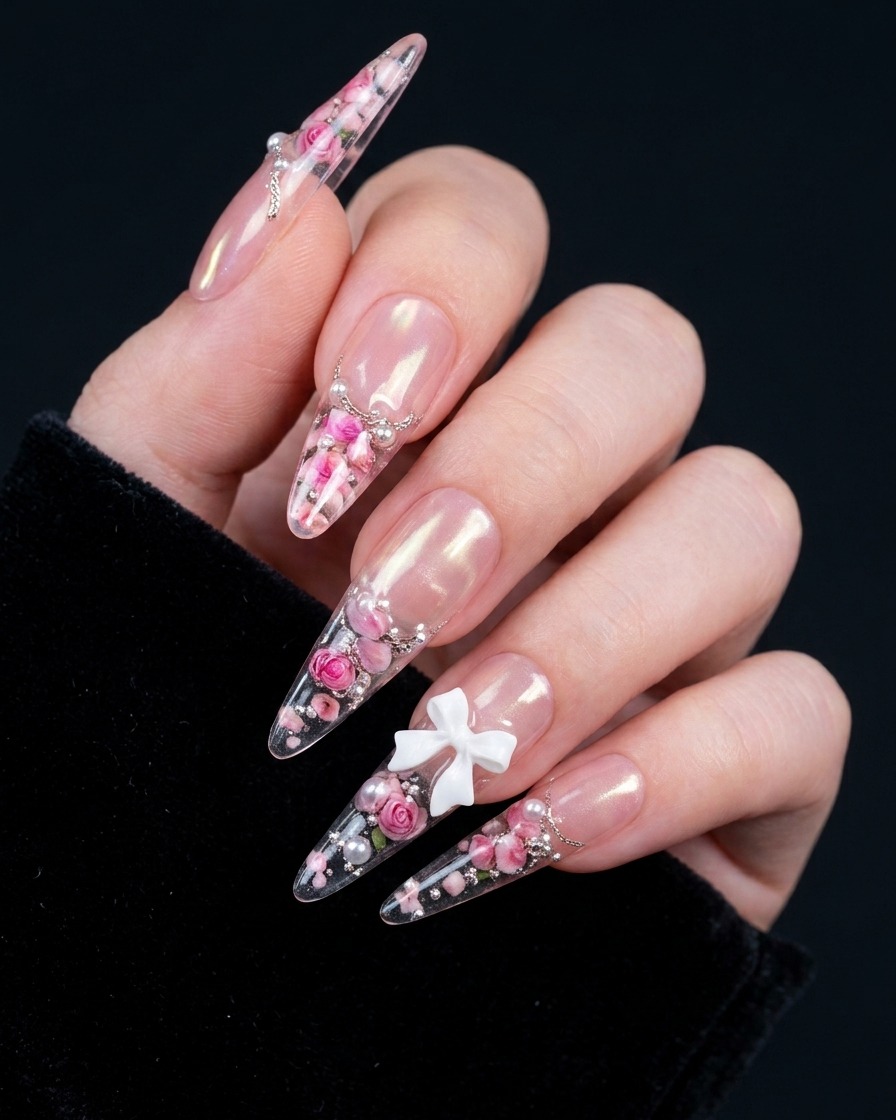 Nahaufnahme einer Nagelfeile, mit der die Oberfläche des eingekapselten Nageldesigns sanft poliert wird.