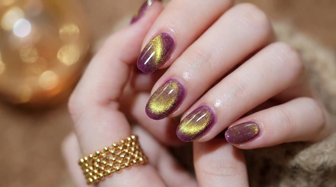 Violett-goldene Cat-Eye-Gradient-Nägel – Professionelle Anleitung