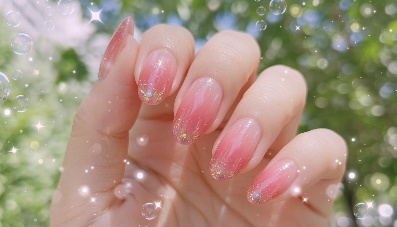Rosa Jelly-Gradientnägel mit Goldglitter-Spitzen – Schritt-für-Schritt-Anleitung