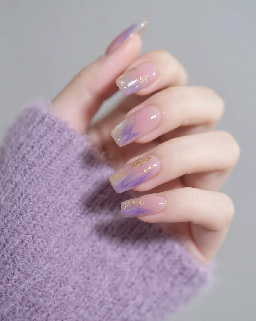 Ein Pinsel trägt klaren Top-Coat auf den fertigen Look auf.