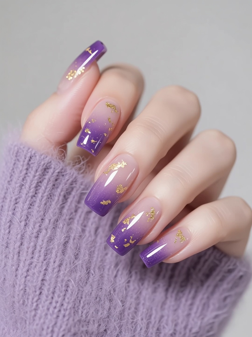 Lila Ombré-Gelnägel mit Goldfolien-Akzenten: Eine Schritt-für-Schritt-Anleitung