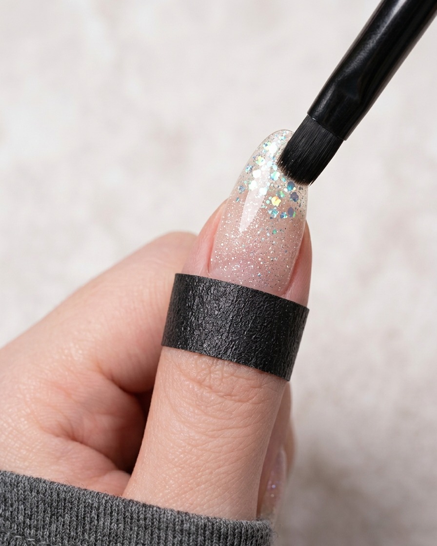 Nahaufnahme eines Magneten, der über feuchtes Cat-Eye-Gel auf einem Fingernagel gehalten wird.
